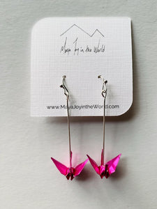 Metallic Fuchsia Crane Earrings