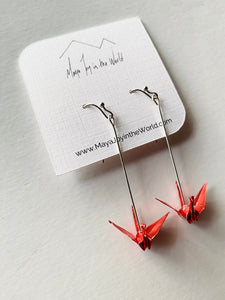 Metallic Red Crane Earrings