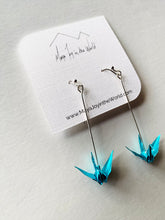 Load image into Gallery viewer, Metallic Teal Crane Earrings