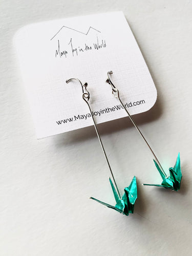 Metallic Green Crane Earrings