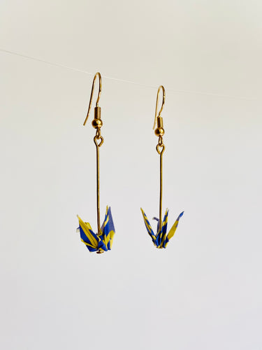Yellow and Blue Crane Earrings