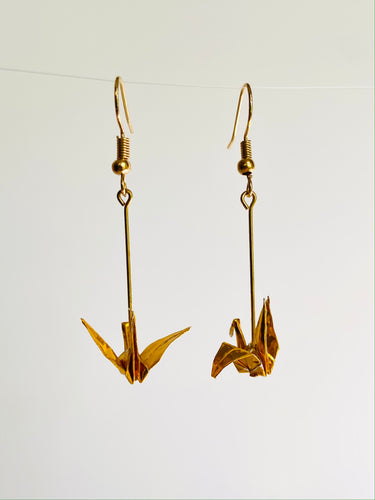 Metallic Gold Crane Earrings