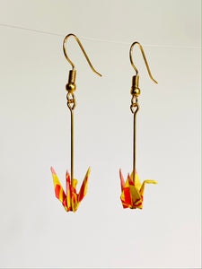 Yellow and Red Crane Earrings