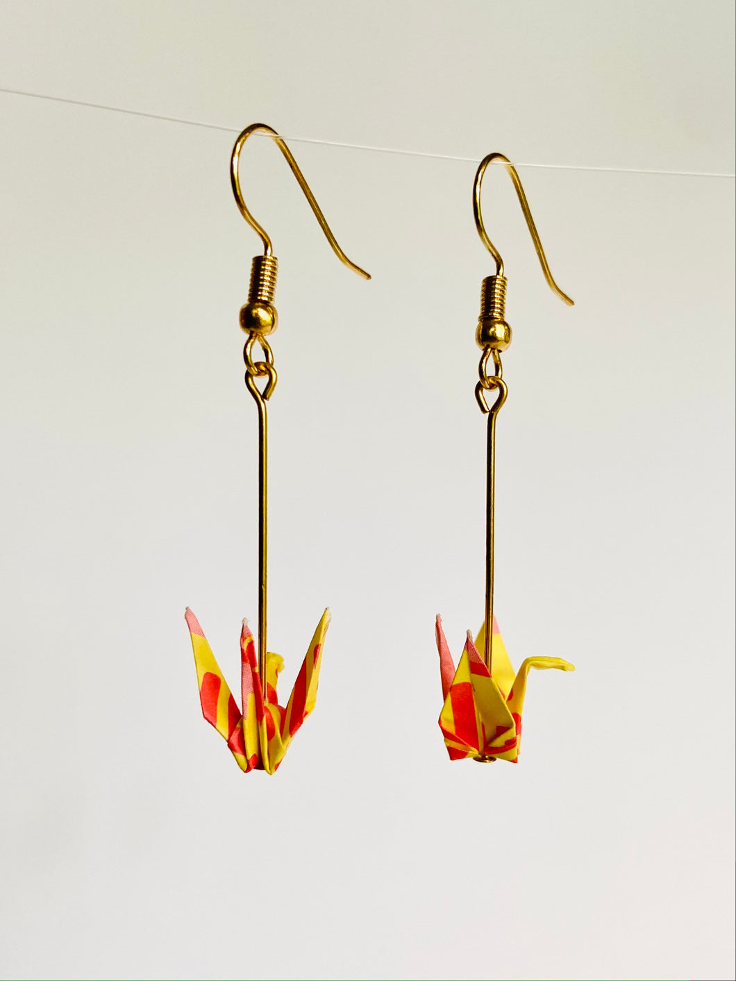 Yellow and Red Crane Earrings