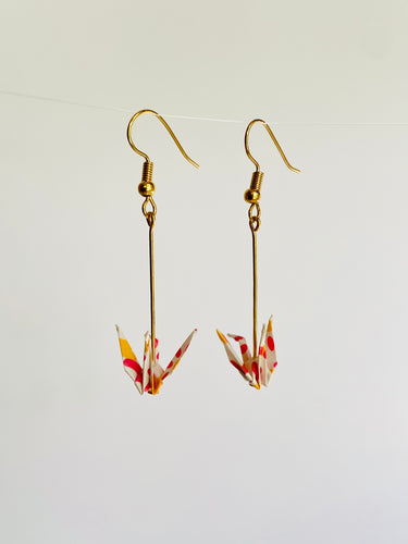 Red and Pink Color Crane Earrings