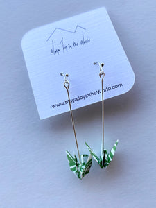 Green & White Crane Earrings