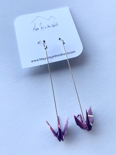 Long Purple Crane Earrings