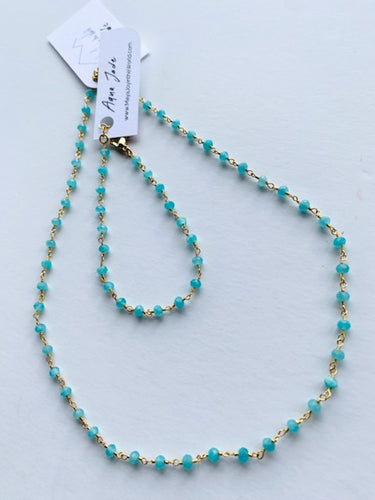 Gemstone Necklaces & Bracelets - Aqua Jade - Gold