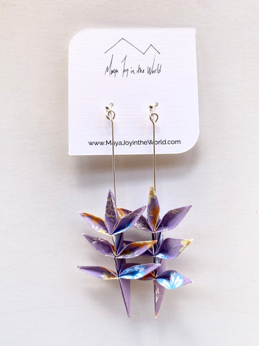 Purple Floral Spring Leaf Origami Earrings