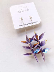Purple Floral Spring Leaf Origami Earrings