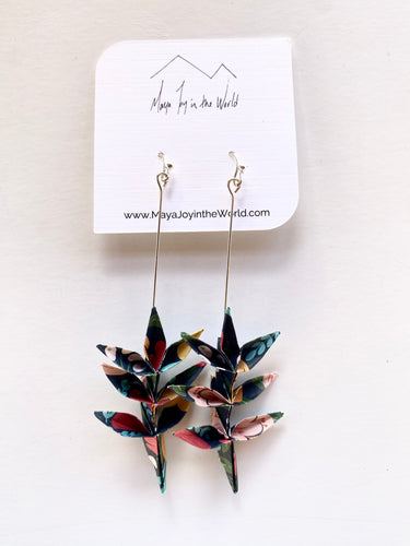 Dark Multi-Color Jungle Spring Leaf Origami Earrings