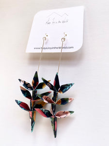 Dark Multi-Color Jungle Spring Leaf Origami Earrings