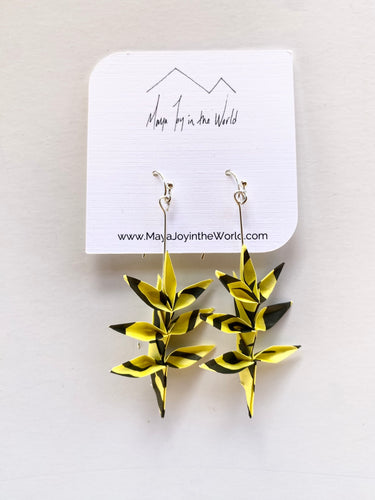 Black & Yellow Jungle Spring Leaf Origami Earrings