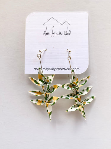 Green, Yellow & White Spring Leaf Origami Earrings