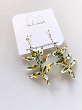 Load image into Gallery viewer, Green, Yellow &amp; White Spring Leaf Origami Earrings