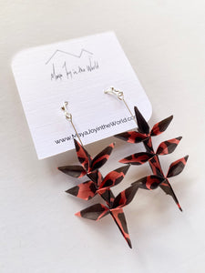 Red & Black Jungle Spring Leaf Origami Earrings