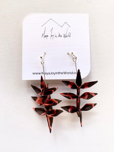 Red & Black Jungle Spring Leaf Origami Earrings