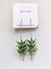 Load image into Gallery viewer, Green &amp; White Spring Leaf Origami Earrings