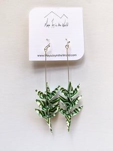 Green & White Spring Leaf Origami Earrings