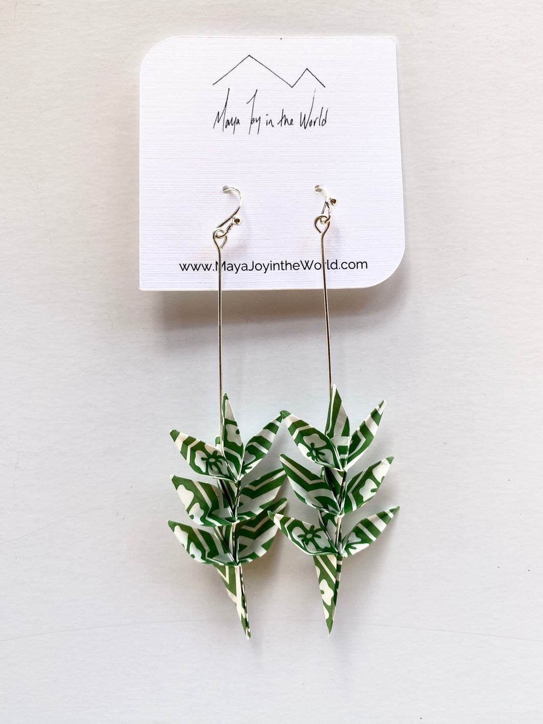 Green & White Spring Leaf Origami Earrings