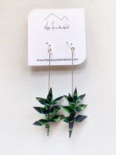 Load image into Gallery viewer, Green &amp; Blue Jungle Spring Leaf Origami Earrings