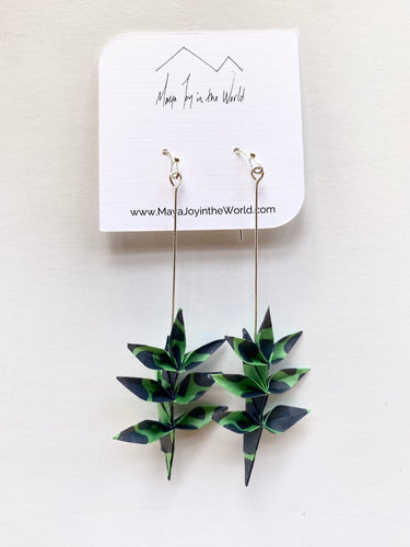 Green & Blue Jungle Spring Leaf Origami Earrings
