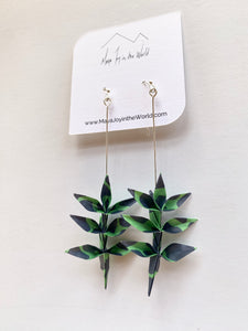 Green & Blue Jungle Spring Leaf Origami Earrings