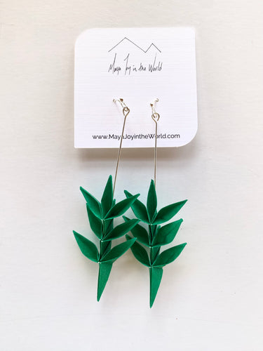 Green Spring Leaf Origami Earrings